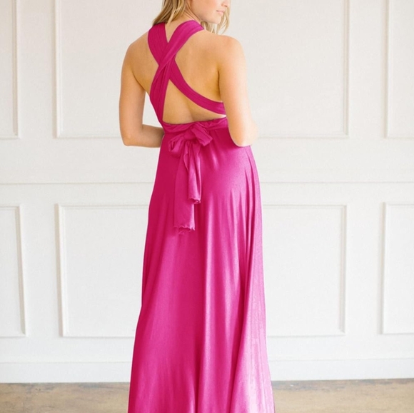 Convertible Infinity Dress & Bandeau Long Maxi Bridesmaid/Prom Dresses Hot Pink - Picture 5 of 7